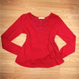 Faded Glory Red Long Sleeve Top with Embroidery